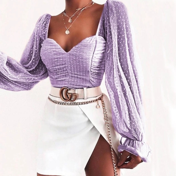 Polka Dot Mesh Chiffon Blouse - Picture 3 of 6